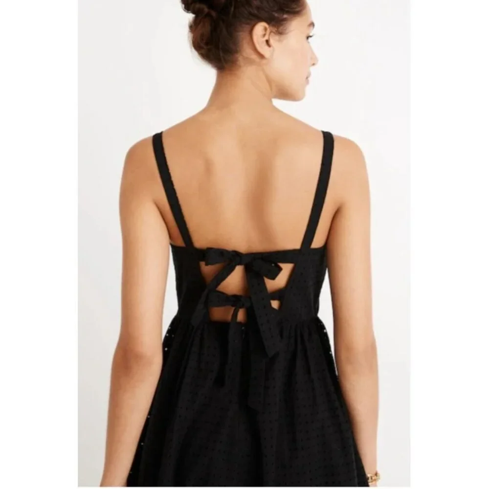 Madewell Black Eyelet Bow Back Midi Dress Cotton Size 4 Spaghetti Straps